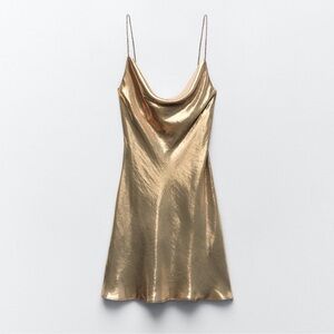 Zara Metallic Rhinestone Strappy Mini Dress GOLD